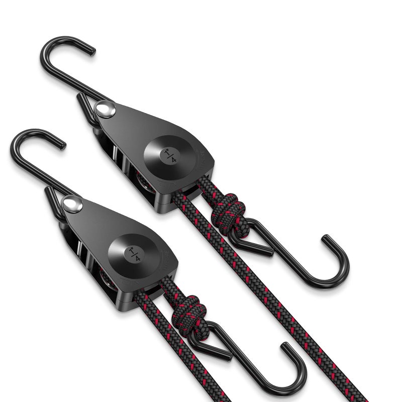 VIPARSPECTRA Ratchet Tie Down Straps  1/4"" Adjustable Rope Hangers [2 Pack  12FT  150 lbs/Pack]  Heavy Duty Kayak Pulley System with Hooks for Garage Cargo Trucks Tents Grow Lights Various Lashing - Image 1